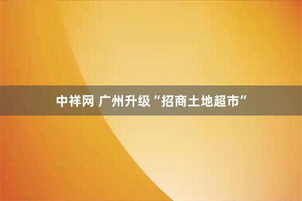 中祥网 广州升级“招商土地超市”
